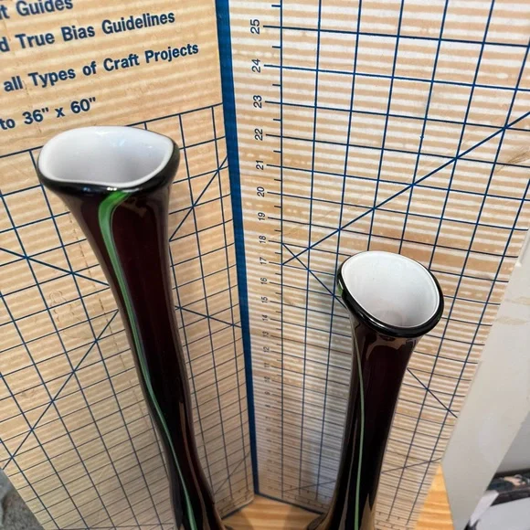 Tall Art Glass Cala Lily Stretch Swung Vases Cased Glass 25.5" & 21" - Picture 3 of 3